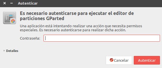 contraseña gparted ubuntu